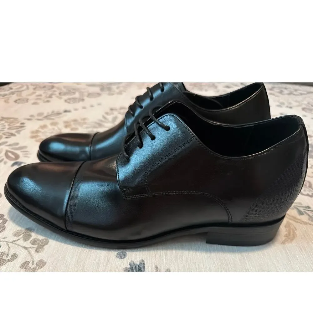 CALTO Men's Black Leather CapToe Oxford Elevator Shoes Size 11 Height Increasing